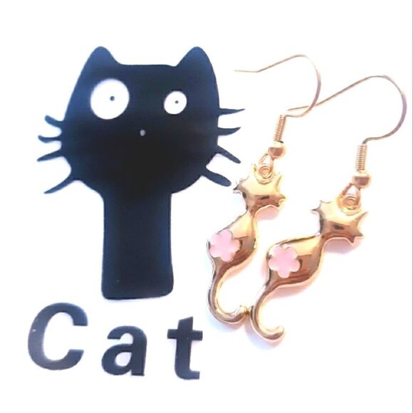 Cat Dangling Stainless Steel Hook Earrings - Picture 8 of 8